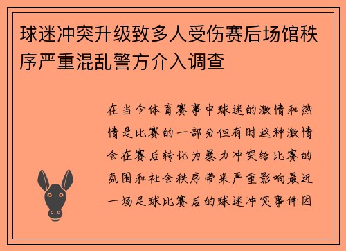 球迷冲突升级致多人受伤赛后场馆秩序严重混乱警方介入调查